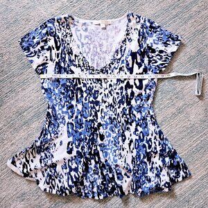 Boston Proper Blue/Whit Animal Print w/sequins, Size Medium